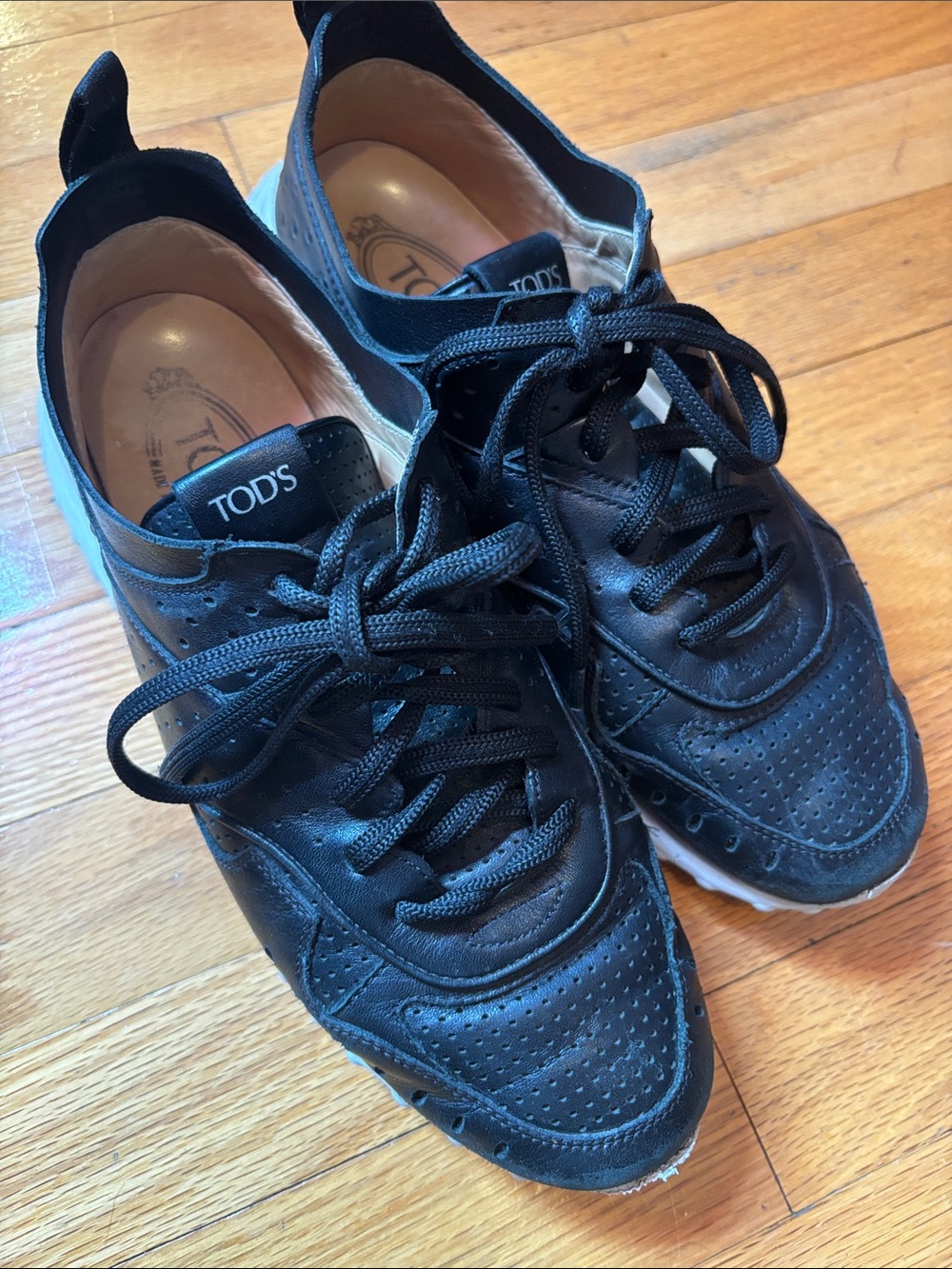 TOD'S Black Men’s Perforated Leather Lace-Up Sneakers